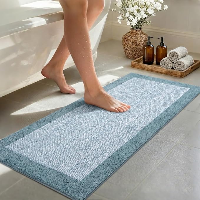 Bathroom Rugs 48x17 Non Slip Washable, Dusty Blue Bath Mat for Bathroom Floor Tub, Soft Absorbent Quick Dry Mats for Shower, Bathtub,Home Decor