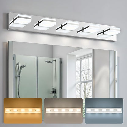 VONLUCE LED Modern Bathroom Vanity Light Fixture, Chrome | 34'', 5-Light, 3CCT, 360° Rotate, High CRI, Flicker-free, Dimmable, Memory Function, Waterproof IP44, Easy Installation