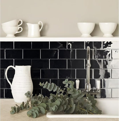Art3d Faux Ceramic Subway Tile, Peel and Stick Backsplash, 10-Pack, Black | 12.6 x 10.6 in, Thickened Design, Heavy-Duty, Strong Adhesive, for Kitchen, Bedroom, Countertop Decor, Ideal for Home Upgrade