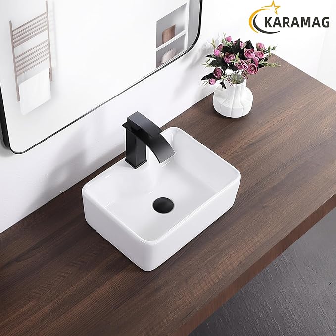 Small Vessel Sink 16"x12" Bathroom Sink Modern Above Counter Rectangular 16 Inch Bathroom Sinks With Faucet Hole White Porcelain Ceramic Tiny Bathroom Sink
