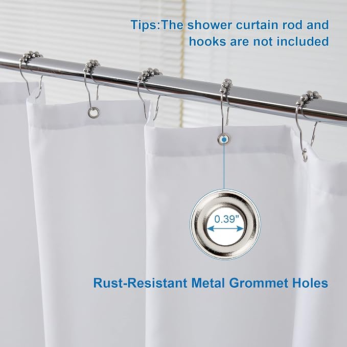 Extra Long White Shower Curtain Liner Washable, 72 x 84 Inches, Fabric Shower Liner with 2 Bottom Stones, Waterproof 2-in-1 Shower Curtain and Liner, 12 Grommet Holes, Hotel Quality, White