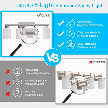 4 Light Bathroom Vanity Light Brushed Nickel Modern Bathroom Light Fixtures Nickel Vanity Lights with Eye-Friendly Milky White Frosted Glass Shades E26 Socket (Bulbs Not Included)