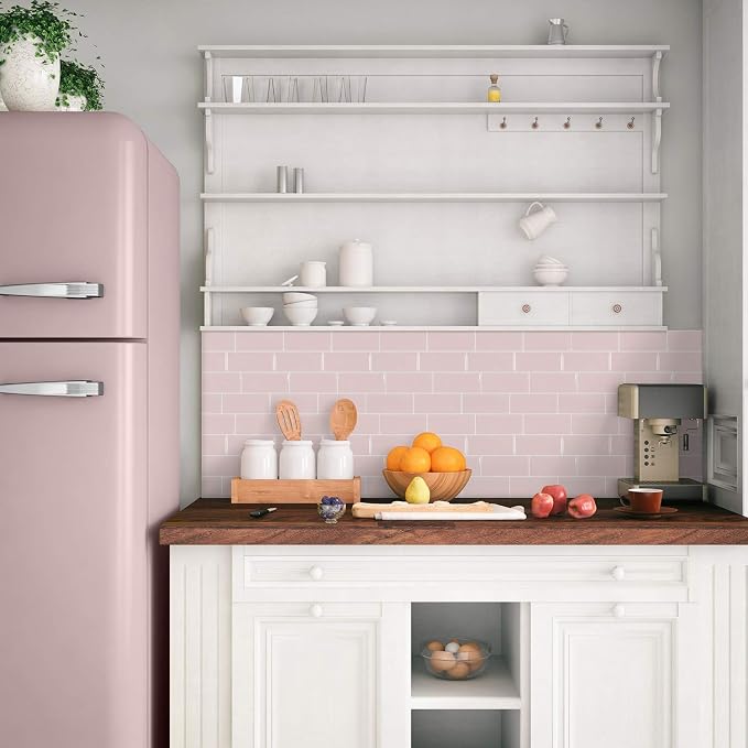 Smart Tiles Peel and Stick backsplash, Subway Blush Pink, 11.55"x8.38" | Pack of 5 (2.8 sq ft), Glossy, Heat/Moisture Resistant, Low VOC, Kitchen/Bathroom, Renter Friendly, Made in Canada