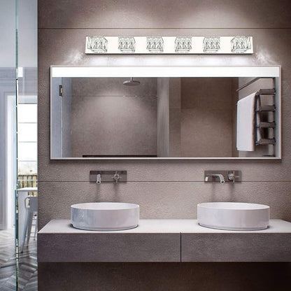 Modern Bathroom Light Fixtures - LED Crystal Vanity Lights Over Mirror - Chrome 6 Lights Bathroom Wall Light Cool White Light 6000K