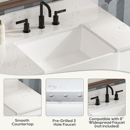 36 Inch Bathroom Vanity with Sink, Farmhouse Bathroom Sink Cabinet with Adjustable Feets, Solid Wooden Frame Single Sink Bathroom Vanity with Soft Closing Doors, Apron Farm Sink, White