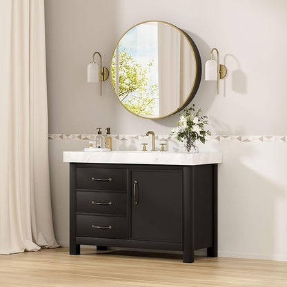 30 x 30 in Round Gold Mirror Medicine Cabinet Surface Mounted, Circular Modern Bathroom Medicine Cabinet with Mirror, Metal Framed Medicine Cabinets with Tempered Glass Mirror