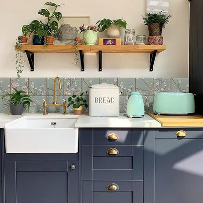 Alwayspon Vinyl Sticker Peel and Stick, Self-Adhesive Wall Tile Transfers Backsplash Sticker Decal for Kitchen Bathroom, 6x6inch/15x15cm 30Pcs, Green Floral T042