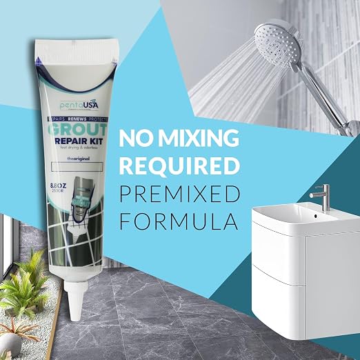 Premixed Tile Grout Repair - Biscuit Beige (8.8oz/250g) | 5 beige shades with RAL codes, premixed acrylic sanded, bathroom shower kitchen tile, water-resistant, 24-hour cure, 29 sq ft