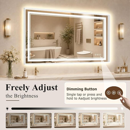 36"x60" LED Bathroom Mirror with Lights, Backlit + Front Lit, Anti-Fog | Lighted Bathroom Mirror with One-Piece Aluminum Alloy Frame, HD Shatterproof Tempered Glass, Dimmable, Memory Function