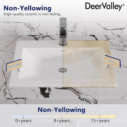 DeerValley 21"x18" Drop-In Bathroom Sink Ceramic Rectangle Vessel Sink with Overflow Vanity Bathroom Vessel Sink Bowl