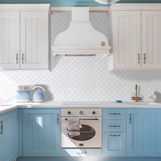 STICKGOO Arabesque Peel and Stick Backsplash, 12”X12” Vinyl Backsplash Tile for Kitchen Peel and Stick, Self Adhesive Wall Tile Stick on Tiles (Thicker Design, White)