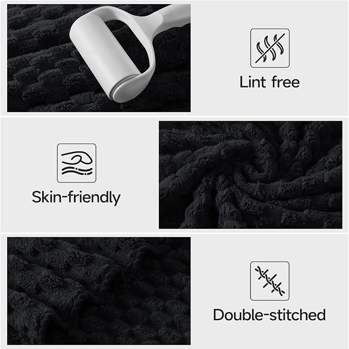 REDKISS Black Microfiber Towels Set of 6-35x70 Inches Oversized Bath Sheets, Extra Large Bath Towels Set of 6 for Adults, Super Soft Quick Dry Lint Free Absorbent Waffle Microfiber Shower Towels