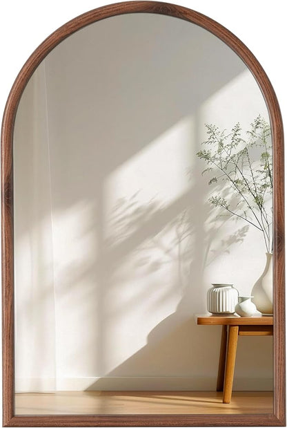 20"x30" Arch Wall Mirror for Wall, Wall Mounted Vanity Mirror for Bedroom, Wood Grain Finish Frame Mirror with Tempered Glass, Vintage Decorative for Bathroom, Entryway, Living Room, Walnut