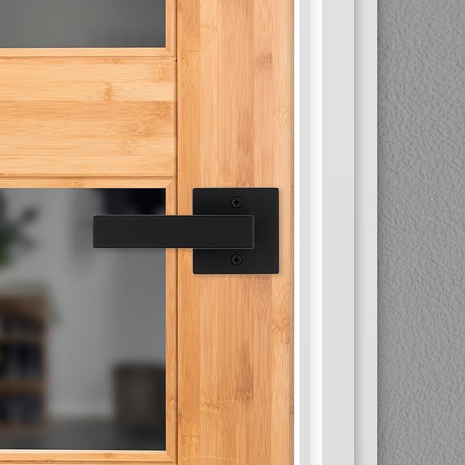 Kwikset Singapore Dummy Door Handle, Single Sided Lever for Closets, French Double Doors, and Pantry, Matte Black Non-Turning Reversible Interior Push/Pull Lever, with Microban Protection