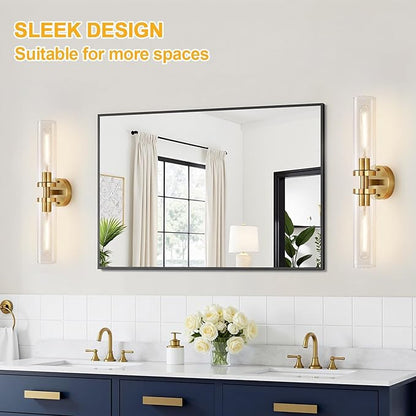 Brushed Gold Wall Sconces, Hardwired Bathroom Sconces Wall Lighting with Clear Glass, Modern Sconces Wall Light fixtures for Bathroom Mirror Living Room Hallway Bedroom