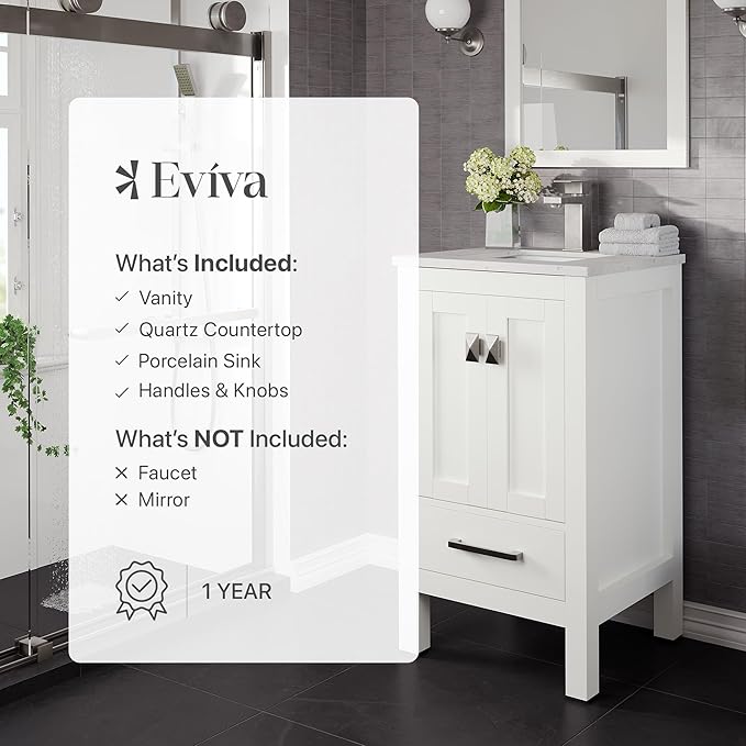 Eviva London 20" x 18" White Bathroom Vanity with White Carrara Quartz Top
