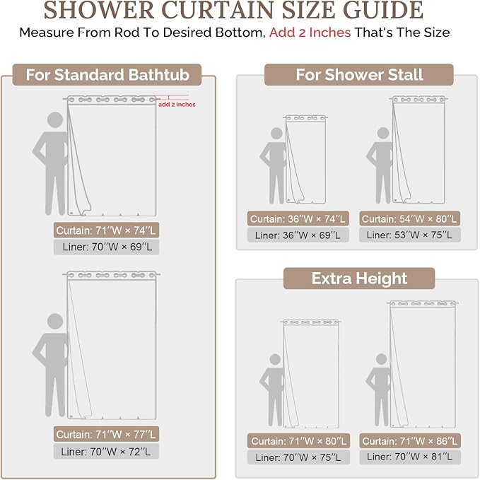 RiverDream Farmhouse No Hooks Shower Curtain with Snap-in Liner,Linen,71x74 | Snap on Fabric Liner,Heavy Duty,Quick Dry,With Bottom Magnets,Washable,with Tassels, Rustic Boho Farmhouse,Standard Size