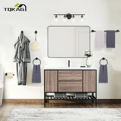 TQKAG Matte Black Bathroom Hardware Set, 6-Piece Towel Bar Set 23.6 Inch | Towel Bar Set, Wall Mounted, Bathroom Accessories Set Include Paper Holders, Towel Rings, Towel Hooks, SUS304 Stainless Steel