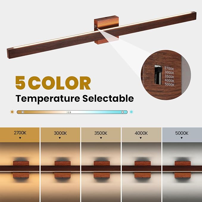 39 Inch Vanity Light for Bathroom 30W Dimmable 5CCT LED Bathroom Light Over Mirror with Up & Down Lighting Brown Wood Finish Vanity Lighting Fixture Bar for Restroom Mirror Cabinet
