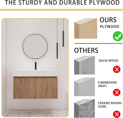 Malwee 36 Inch Floating Bathroom Vanity with Sink, 36'' Single Sink Wall Mounted Bathroom Vanity, with 2 Doors and White Resin Basin Top, Wall Hung Storage Cabinet Set(035-36)