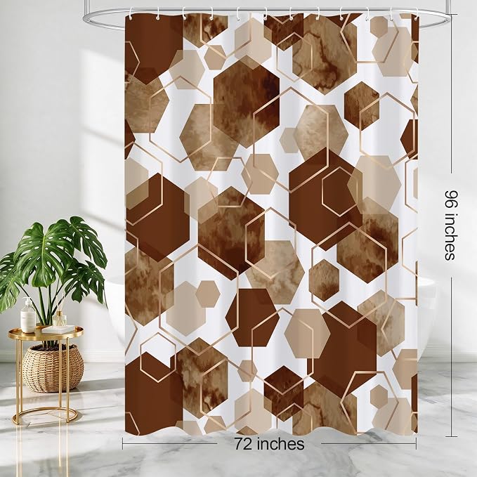 Litabel Extra Long Geometric Shower Curtain for Bathroom, 72x84 | Extra Long Modern Minimalist Shower Curtais, Brown Geometric Art Print Abstract Waterproof Bath Curtain