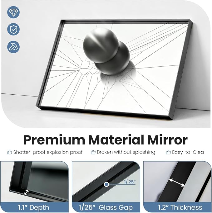 DUMOS 22"x30" Wall Mirror, Bathroom Mirrors for Over Sink, Black | Tempered Glass & Anti Rust Metal Frame, Decor for Entryway, Living Room, Bathroom, Vanity
