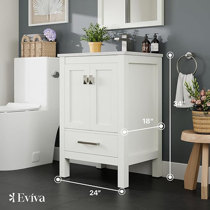 Eviva London 24 in. White Single Sink Bath Vanity with Carrara Quartz Top