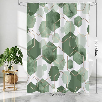 Litabel Extra Long Geometric Shower Curtain for Bathroom, 72x84 | Extra Long Modern Minimalist Shower Curtais, Olive Green Geometric Art Print Abstract Waterproof Bath Curtain