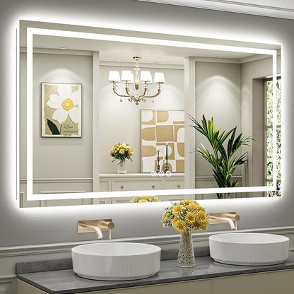 72x40 Inch LED Bathroom Mirror with Lights, Backlit & Front Lit, Anti-Fog Lighted Bathroom Vanity Mirror for Wall, Memory Function, Dimmable, HD Tempered Glass, Shatter-Proof