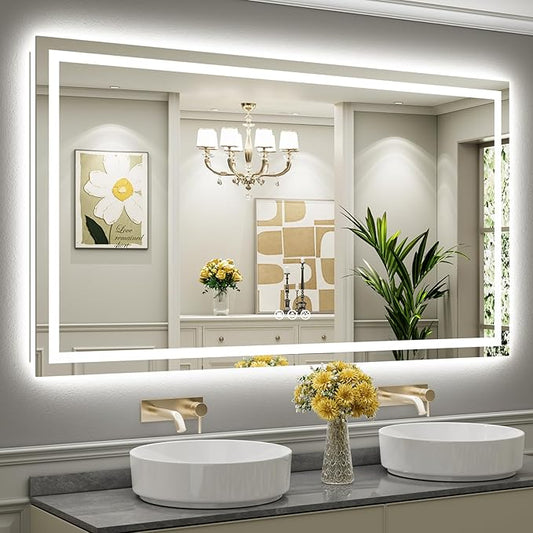 72x40 Inch LED Bathroom Mirror with Lights, Backlit & Front Lit, Anti-Fog Lighted Bathroom Vanity Mirror for Wall, Memory Function, Dimmable, HD Tempered Glass, Shatter-Proof