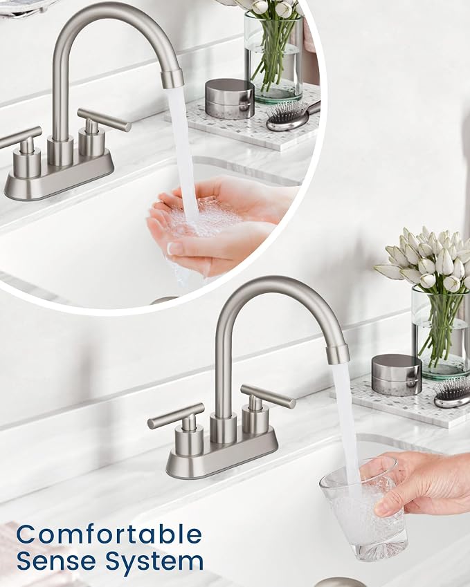 Airuida 4 Inch Centerset Brushed Nickel Bathroom Sink Faucet | 2 Handle,with Pop Up Drain,Sink Faucet Bathroom