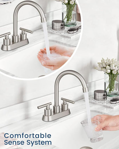 Airuida 4 Inch Centerset Brushed Nickel Bathroom Sink Faucet | 2 Handle,with Pop Up Drain,Sink Faucet Bathroom