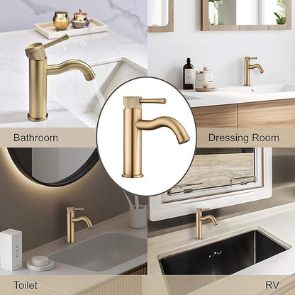 Brushed Gold Bathroom Faucet Single Handle,with Splash Faucet Sprayer Extender Faucets Aerator