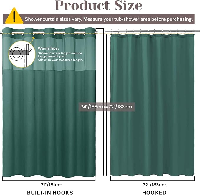 SORTTO No Hook Slub Shower Curtain with Liner, 71x74, Peacock Blue | Snap in Liner, 3 in 1, Bamboo Texture, Hotel Style, Waterproof Fabric, Mesh Top Window, Corner Magnets, Machine Washable