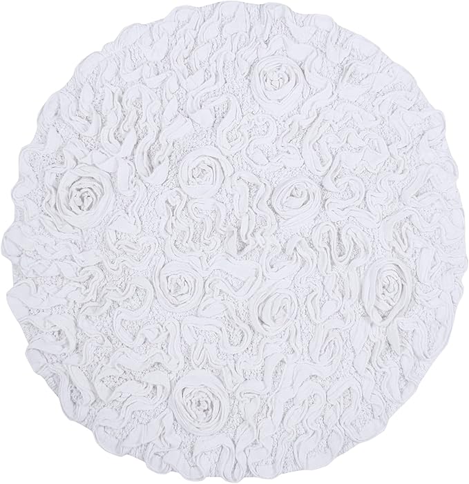 Home Weavers Bell Flower Collection 100% Cotton Tufted Bath Rugs, Extra Soft and Absorbent Bath Rugs, Non-Slip Bath Mats, Machine Washable, Bath Mats for Bathroom Floor and Tub, 22" Round, White