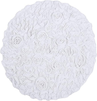 Home Weavers Bell Flower Collection 100% Cotton Tufted Bath Rugs, Extra Soft and Absorbent Bath Rugs, Non-Slip Bath Mats, Machine Washable, Bath Mats for Bathroom Floor and Tub, 22" Round, White