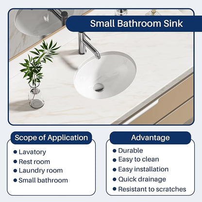 Enbol 13x10 inch Undermount Bathroom Sink - Oval Bathroom Sink White Ceramic Vessel Lavatory Basin with Overflow, Countertop Vanity Sink ECU1310