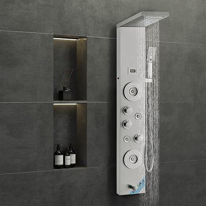 VEVOR Shower Panel Tower System, 6 Shower Modes, LED & Display Shower Panel, Rainfall, Waterfall, 4 Body Massage Jets, Tub Spout, Handheld Shower Head 59" Hose, Stainless Steel Wall-Mounted Shower Set