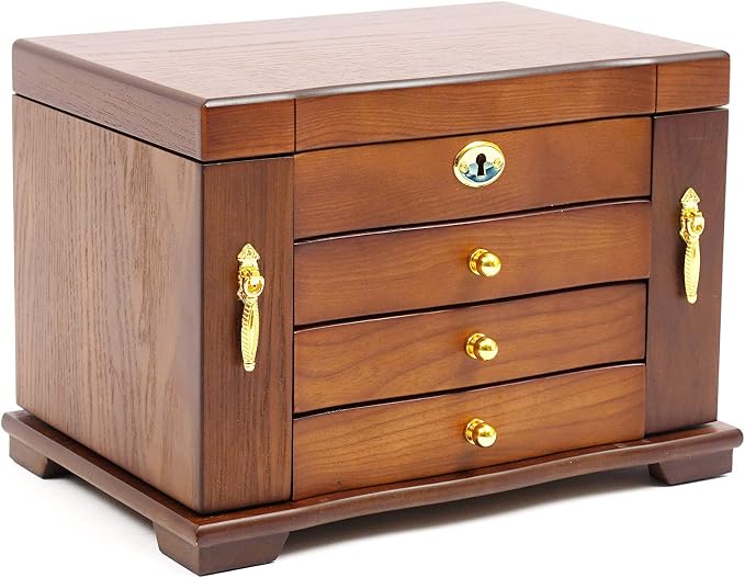 Extra Large 4 Layers Wooden Jewelry Box Jewelry Case Cabinet Armoire Ring Necklacel Gift Storage Box Organizer (4 Layers,Brown)