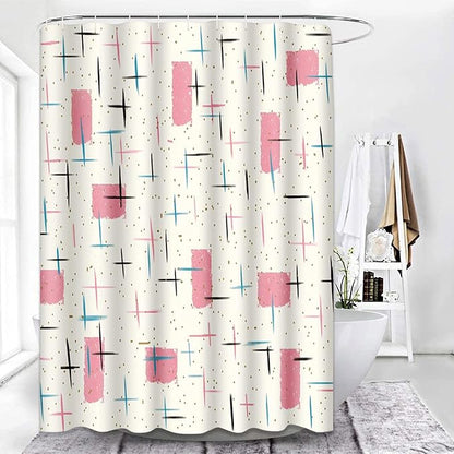 Shower Curtain for Bathroom Decor, 66 x 72 Inch, Mid Century Modern | Atomic Vintage 1950s Turquoise Waterproof Polyester Fabric Shower Curtains Set with Hooks