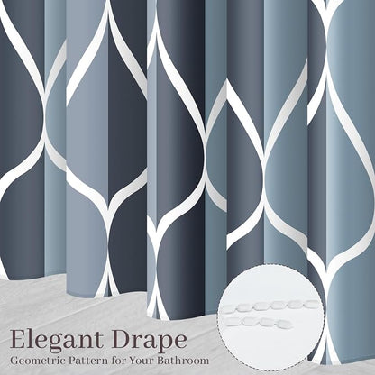Gelbchu Geometric Shower Curtain for Bathroom, Aegean Blue, 72x72 Inch | with Hooks, Premium Polyester, Quick Dry, Water Repellent, Machine Washable, Rustproof Grommets, Modern Minimalist