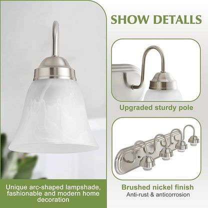 EJIAXIN 4-Light Brushed Nickel Vanity Light for Bathroom, Modern Bathroom Lighting Fixtures Over Mirror with Clear Glass Shade,Bathroom Vanity Light for Mirror Living Room Cabinet