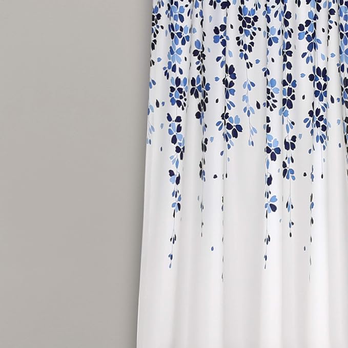 Lush Decor Weeping Flower Light Filtering Window Curtain Panels, Pair, 52"W x 84"L + 2" Header, Navy & Blue - Charming Modern Floral Curtains for Living Room, Dining Room, & Bedroom
