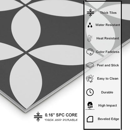 16-Sheet Peel and Stick Floor and Wall Tile for Bathroom Kitchen Shower, 9" x 9" Gray Coin SPC Self-Adhesive Vinyl Flooring, Patterned Groutable Backsplash Tile, Cover 9.12 Sq Ft.
