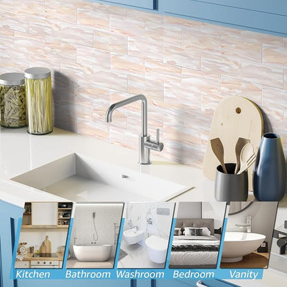 Art3d 102-Pack Peel and Stick Backsplash on Subway Tile, Yellow Jasper | 3 x 6 in, PVC, Self Adhesive, Waterproof, Traceless Peel, Modular Splicing, Ideal for Vanities, Bathrooms