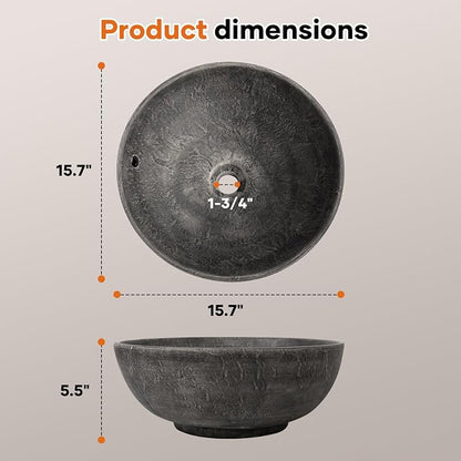 Ceramic Vessel Sink, Retro Round, 16.9" with Overflow | Handmade Wood-Grain Finish, Above Counter Install, Drain 1-3/4", Depth 6.5", Splash Guard, Scratch-Resistant, Easy Clean