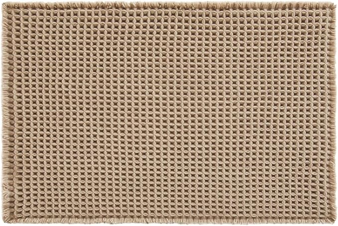 TYUU Waffle Bath Mat, Small Boho Bathroom Rugs Non Slip 24x16 Beige | Super Absorbent Quick Dry Bath Rug, Non-Slip Backing, Soft Waffle Washable Farmhouse Bathroom Mats, Tub, Shower & Home Decor