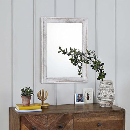 AAZZKANG Mirrors for Wall Rustic Wood Framed Hanging Mirror Decorative for Farmhouse Bedroom Bathroom Living Room Entryway Hallway Small White