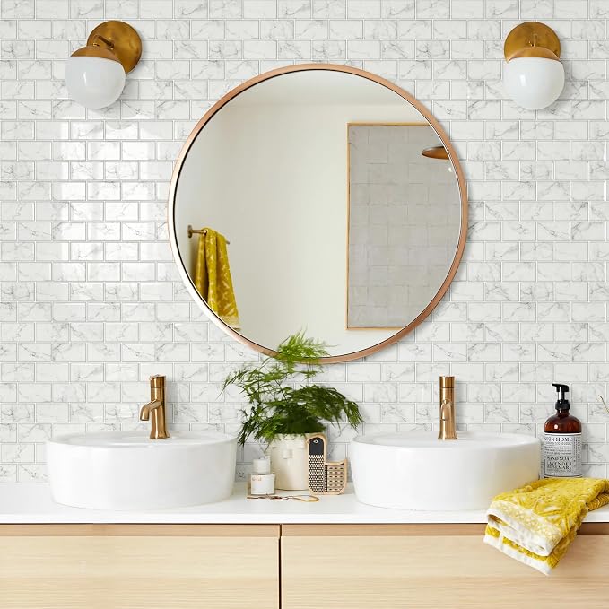 STICKGOO Subway Tile Peel and Stick Backsplash, Thicker Design 12" x 12" Stick on Backsplash Tiles for Kitchen, Bathroom, Wall Tile (10 Sheets, Grey Marble Look)