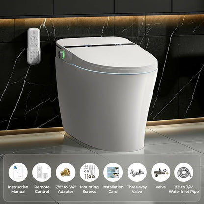 Smart Toilet With Built-in Tank Bidet, Heated Seat & Foot Sensor, Tankless Modern Elongated Electric Toilet with Warm Water Wash, Air Dryer, LED Display & 1.28 GPF